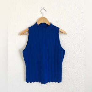 MILLY bright blue scalloped knit tank top / size L